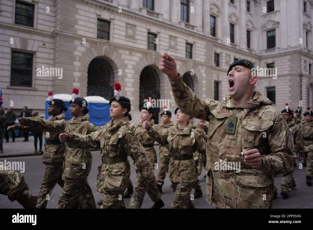 London, UK. 22nd Apr, 2023. St Day was marked with a military parade by cadets from the