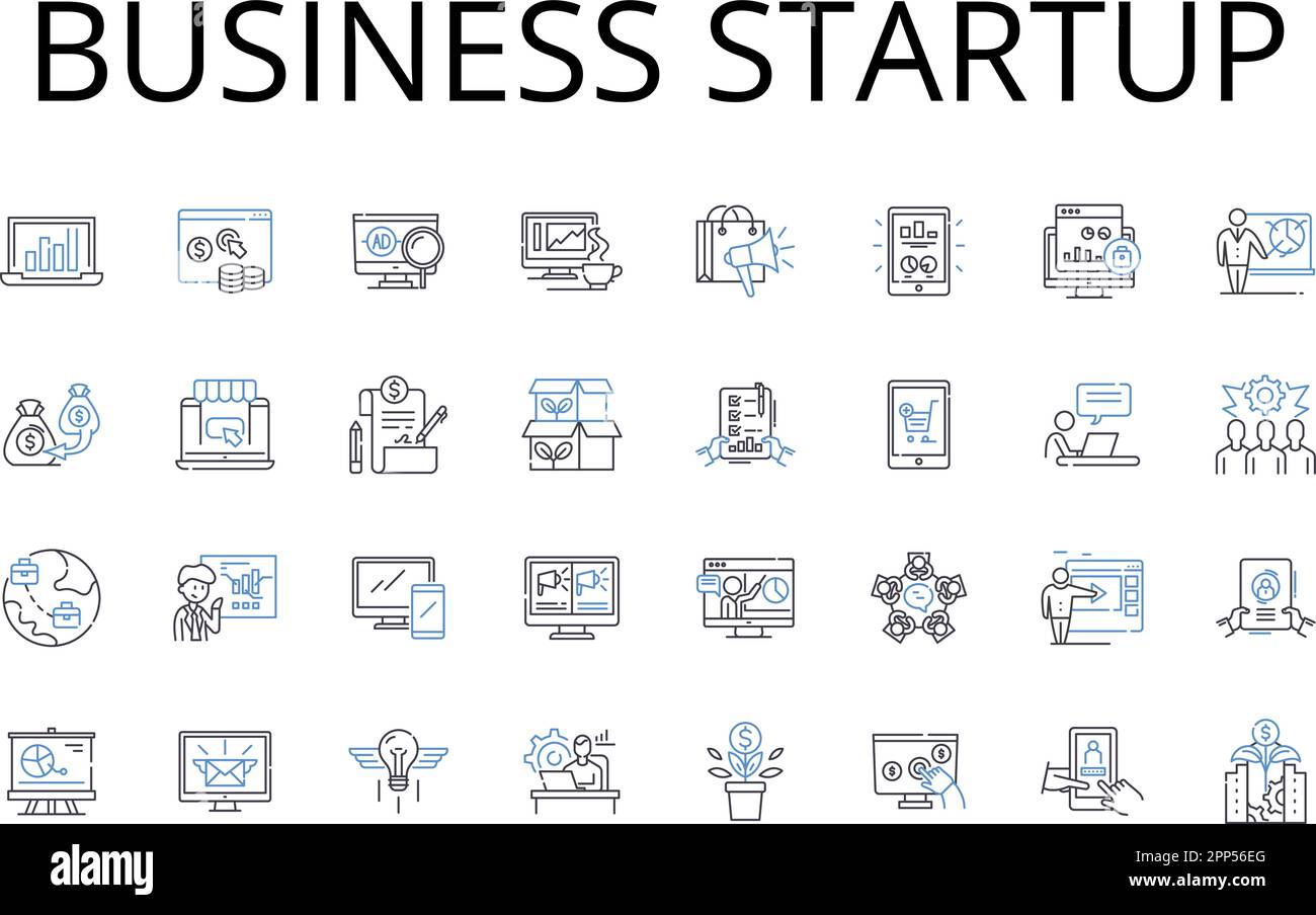 Business startup line icons collection. Entrepreneurial venture, Company launch, New business, Launchpad, Innovative startup, Commercial start Stock Vector