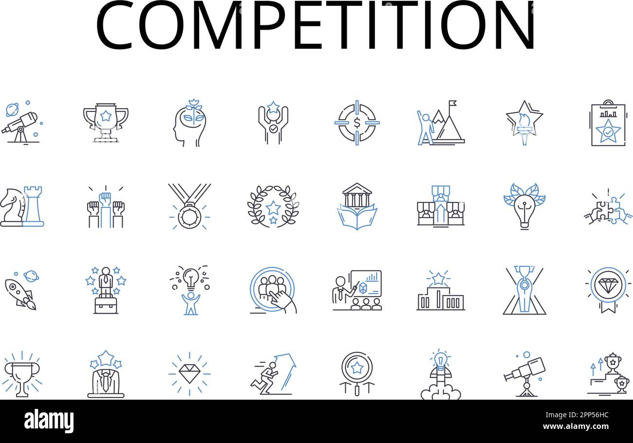 Competition line icons collection. Conflict, Rivalry, Contest, Battle, Agonism, Duel, Matchup vector and linear illustration. Opposition,Confrontation Stock Vector