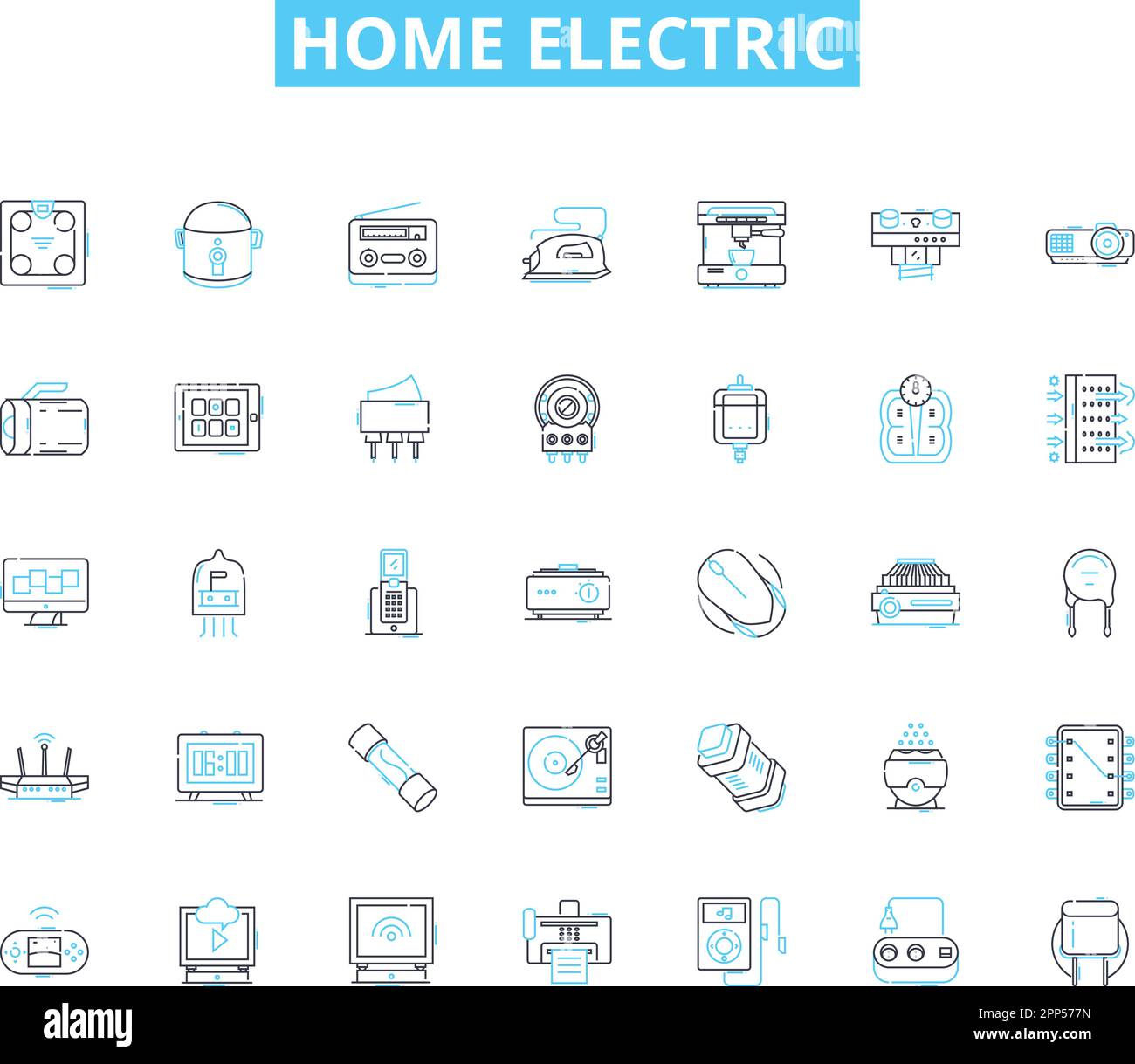 Home electric linear icons set. Voltage, Amperage, Wattage, Circuit, Outlet, Switch, Fuse line vector and concept signs. Breaker,Grounding,Neutral Stock Vector