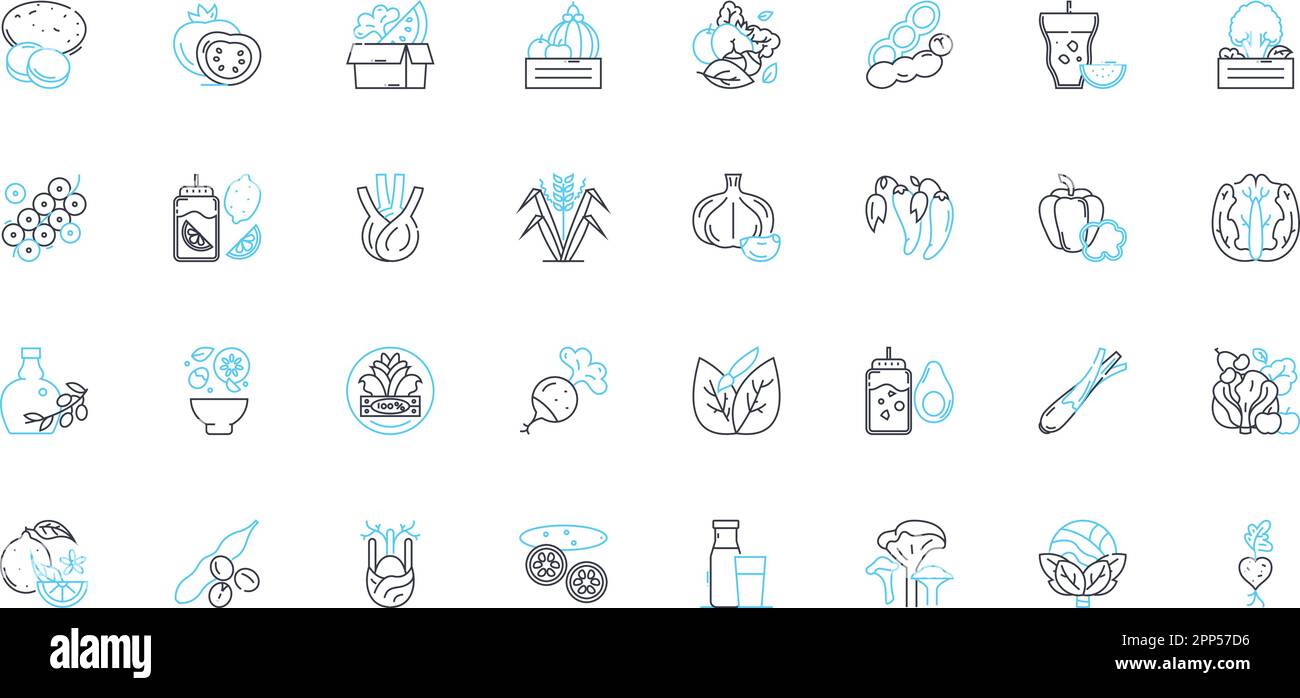 Greens linear icons set. Spinach, Kale, Arugula, Collard, Lettuce ...