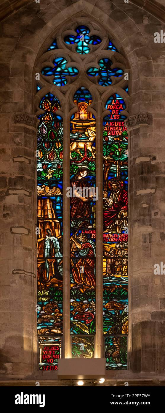 Colourful stained glass window, Palma Cathedral, Palma de Majorca, Spain Stock Photo Alamy