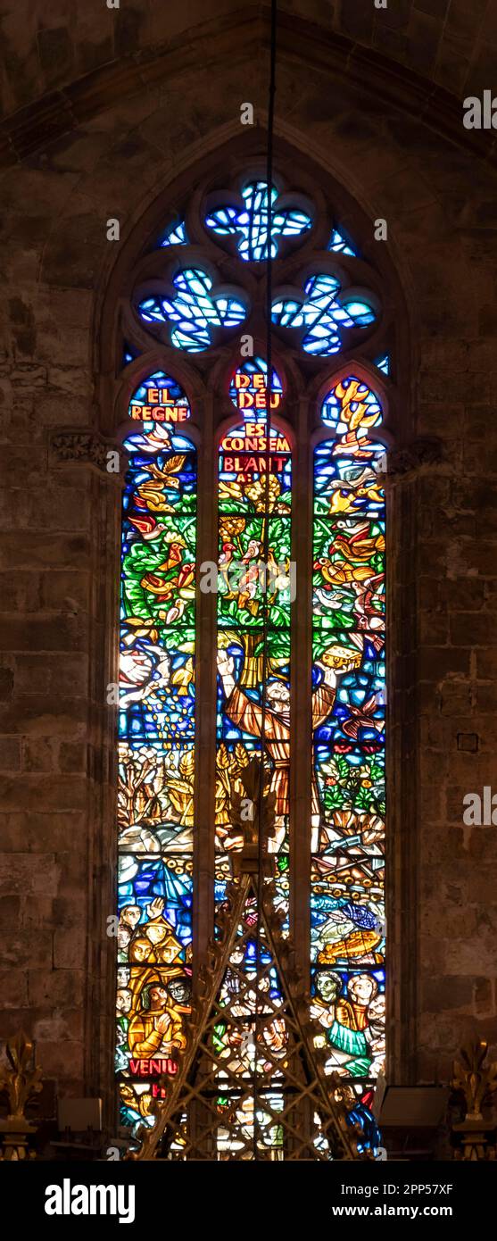 Colourful stained glass window, Palma Cathedral, Palma de Majorca, Spain Stock Photo Alamy
