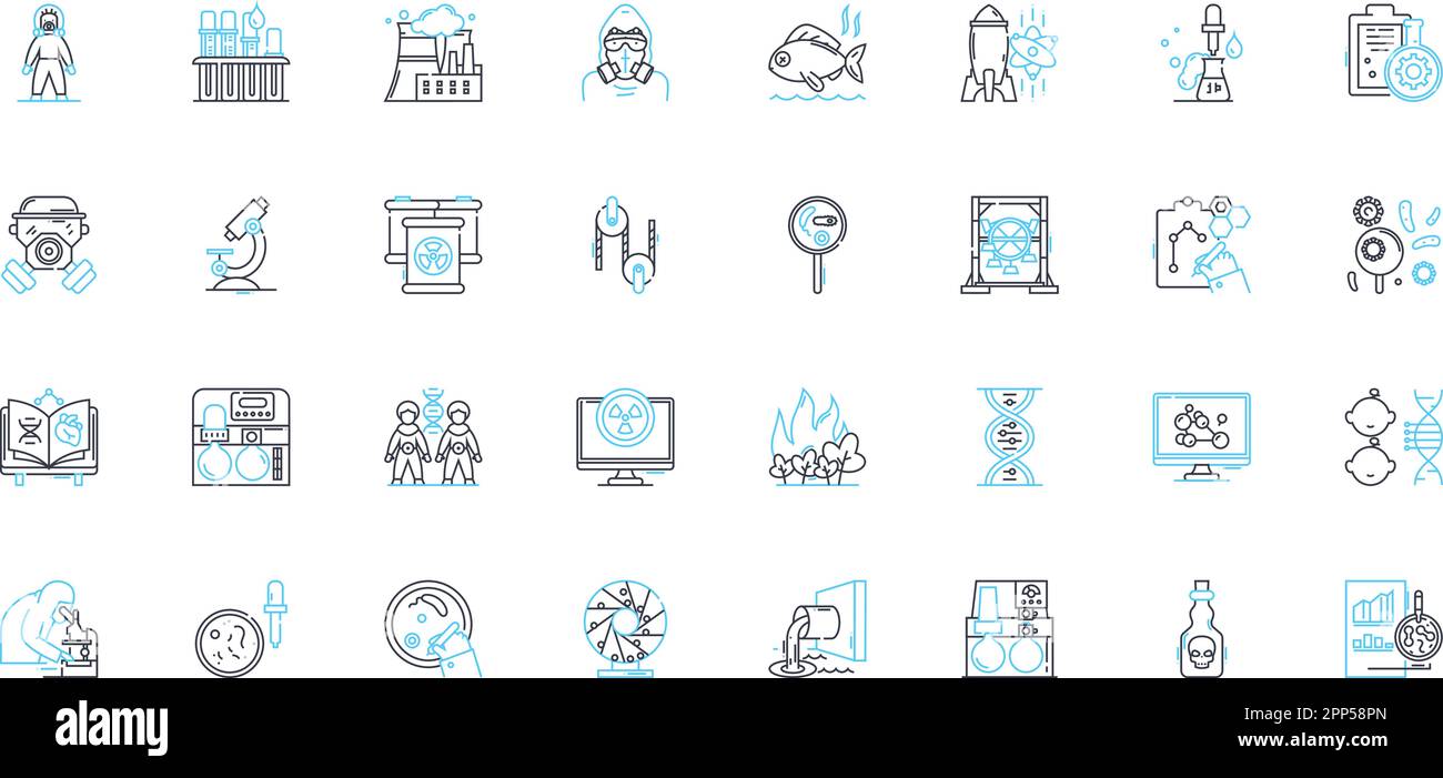 Artificial Science linear icons set. Robotics, Automation, Machine learning, Computer vision, Artificial intelligence, Cybernetics, Nanotechnology Stock Vector