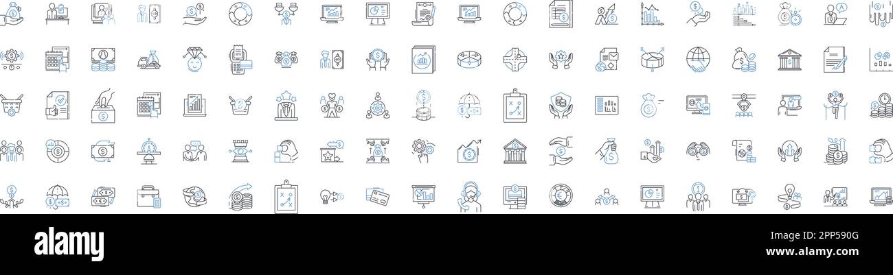 budget management line icons collection. Frugality, Planning, Analysis, Organization, Savings, Efficiency, Control vector and linear illustration Stock Vector