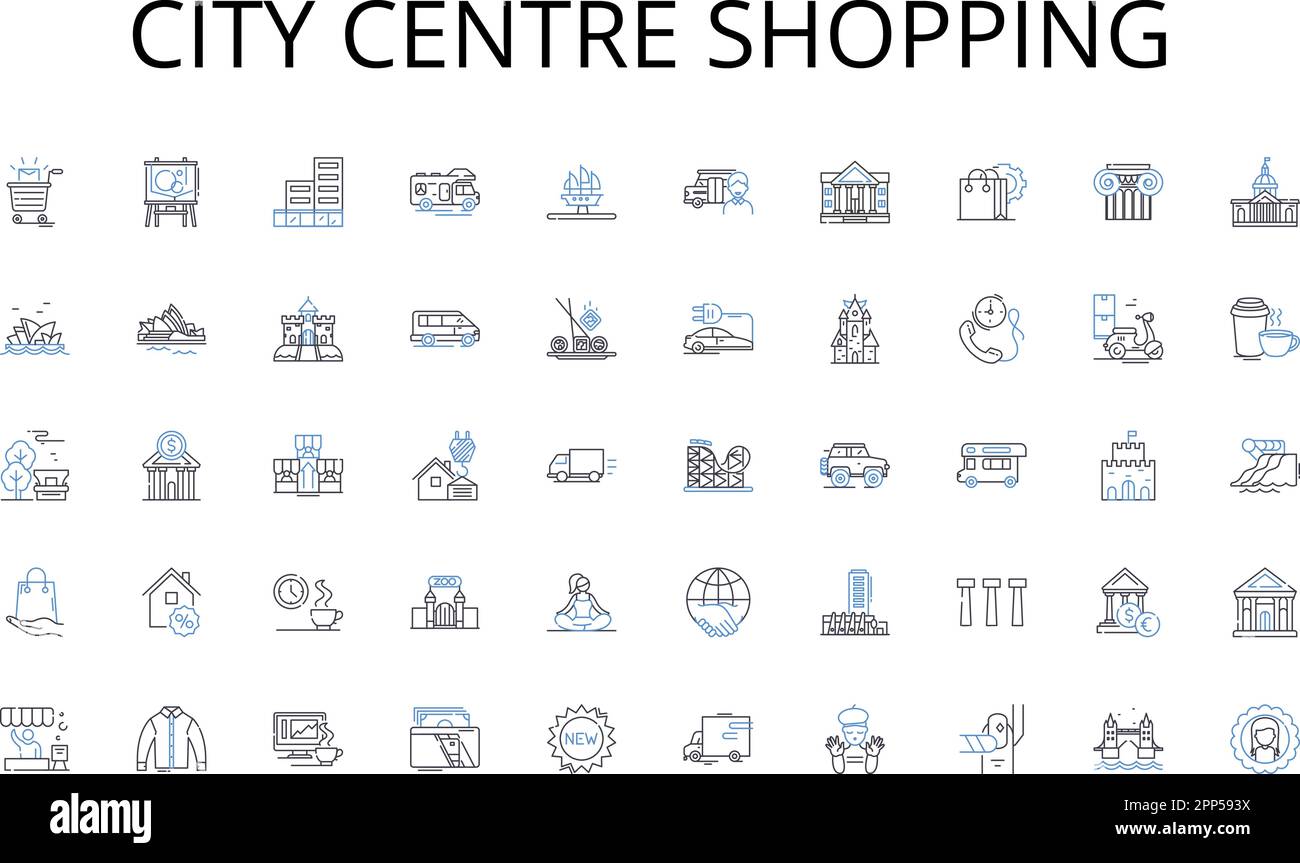 City centre shopping line icons collection. Strategy, Segmentation, Positioning, Branding, Targeting, Analysis, Tactics vector and linear illustration Stock Vector