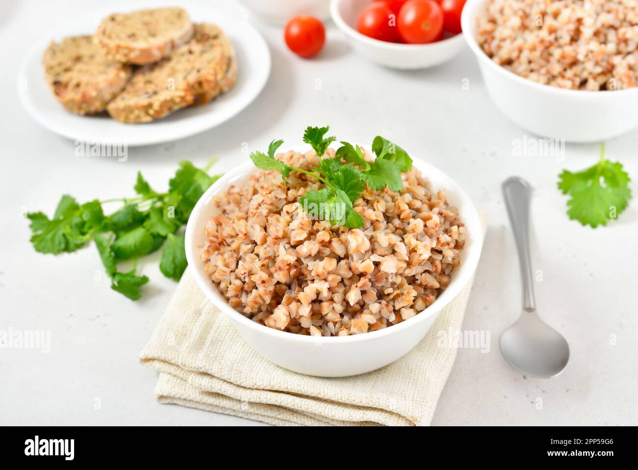 Buckwheat porridge in white bowl Stock Photo Alamy