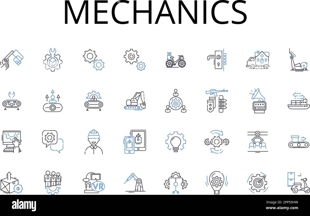 Mechanics line icons collection. Physics, Dynamics, Kinetics, Motion ...