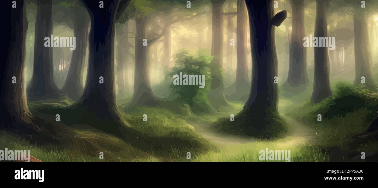 Forest cartoon backgrounds, natural landscape with deciduous trees ...