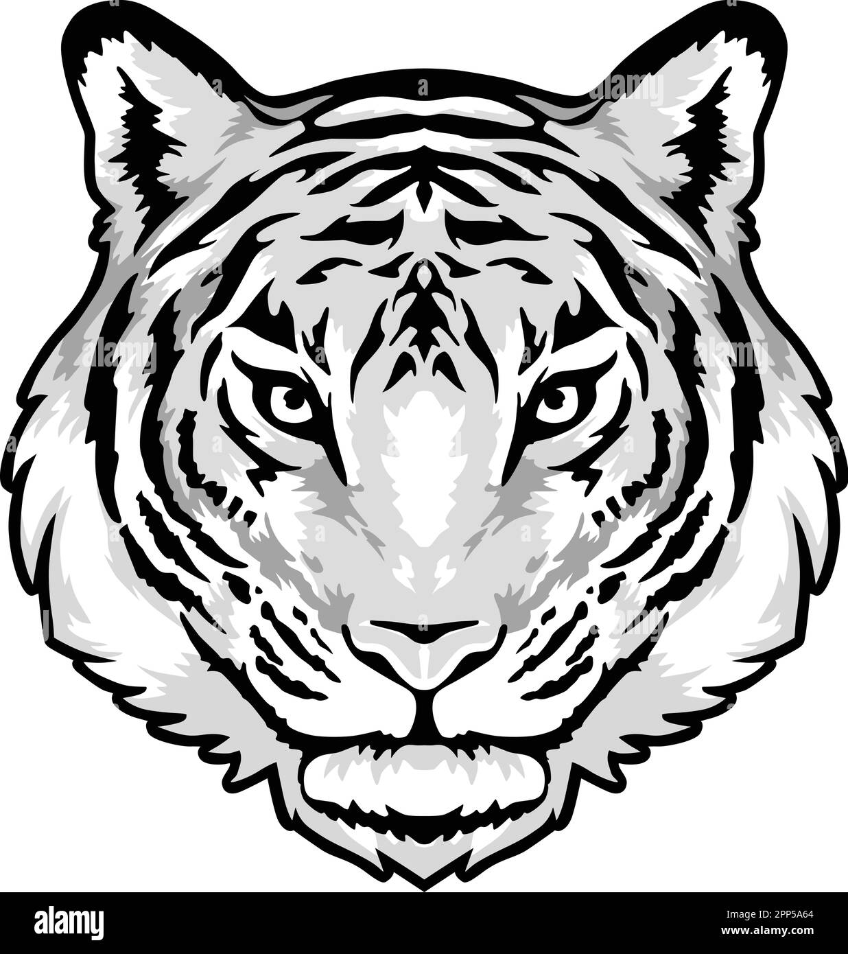Tiger Face Expression Illustration. Tattoo Art. Vector Stock Vector