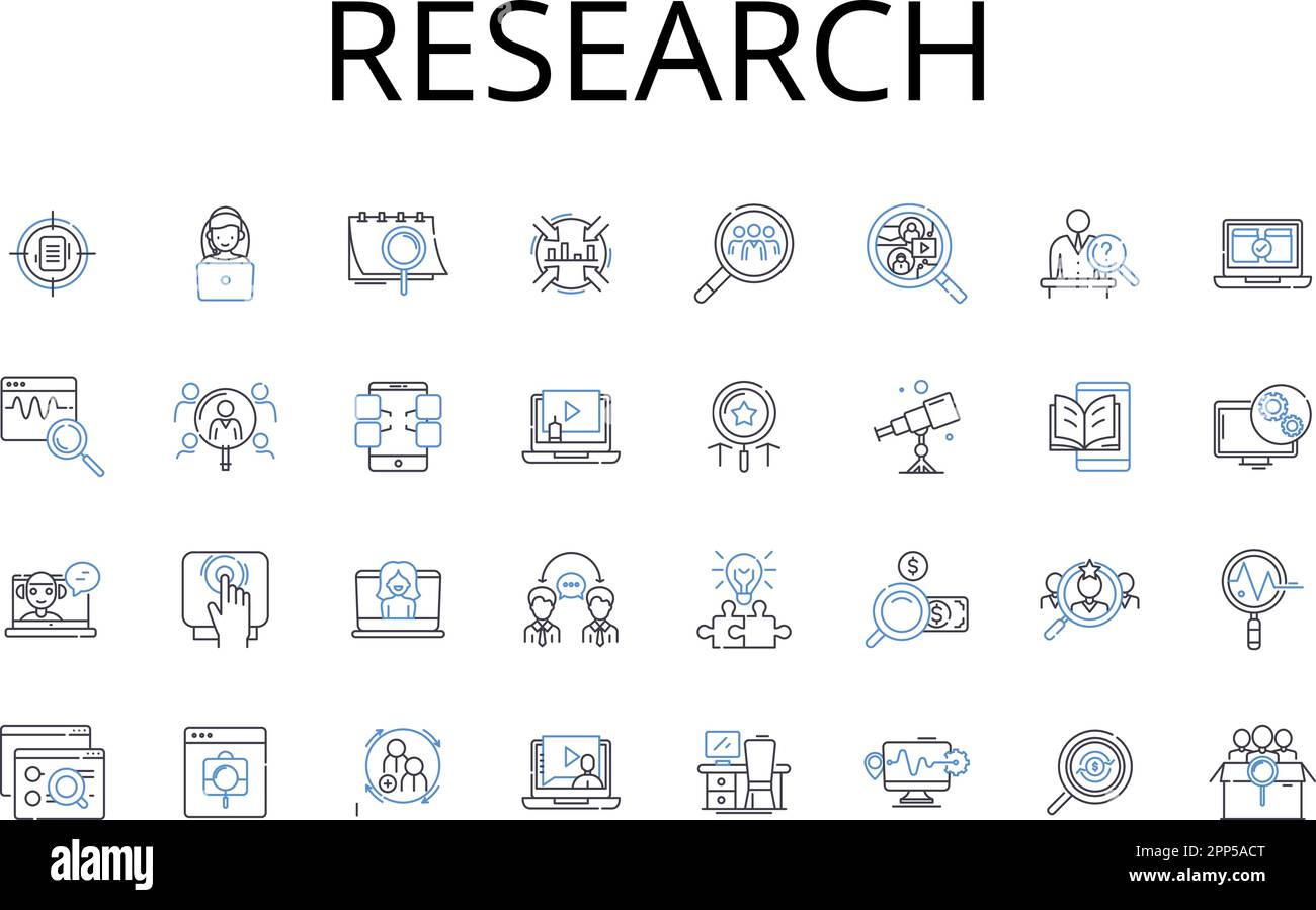 Research line icons collection. Analysis, Study, Inquiry, Investigation ...