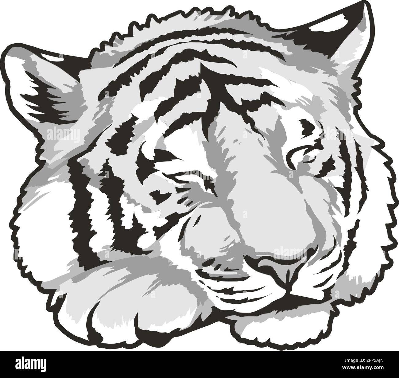 Tiger Face Expression Illustration. Tattoo Art. Vector Stock Vector