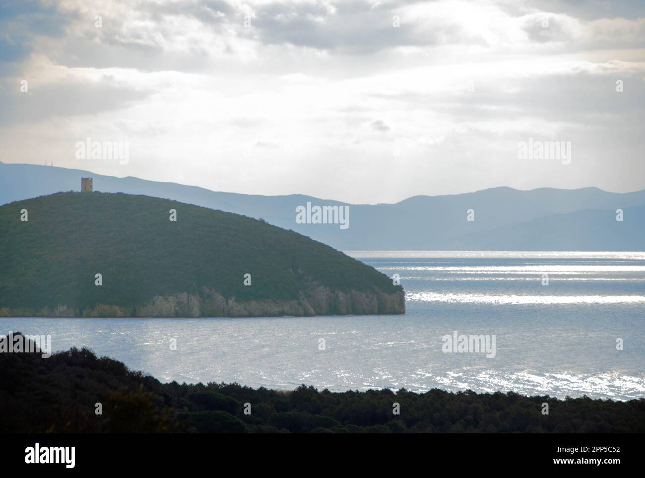 landscape of the coast in Maremma, at Uccellina national park, Grosseto province in Tuscany. Italy Stock Photo