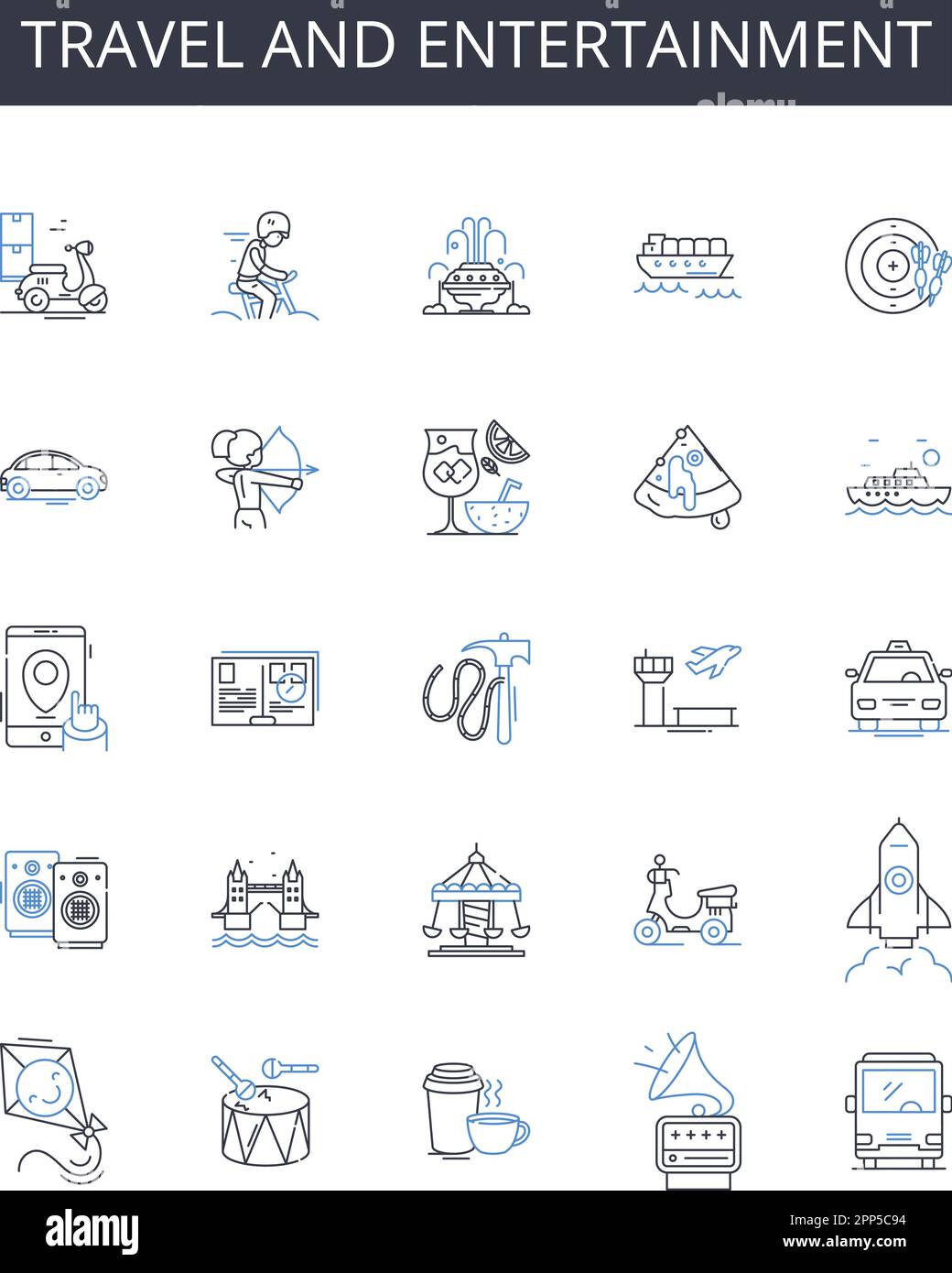 Travel and entertainment line icons collection. Journey, Excursion