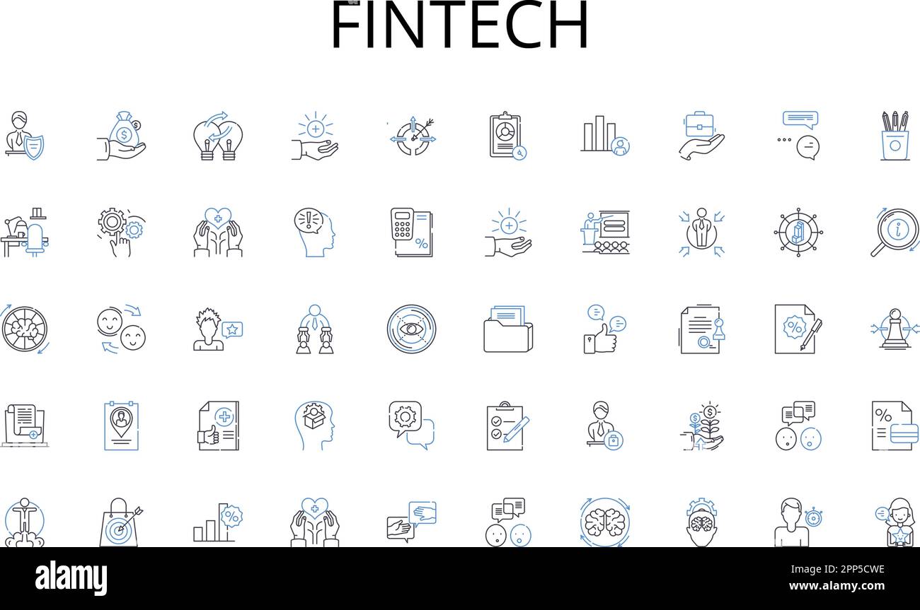 FinTech line icons collection. Targeting, Segmentation, Positioning, Differentiation, Prospecting, Closing , Follow-up vector and linear illustration Stock Vector
