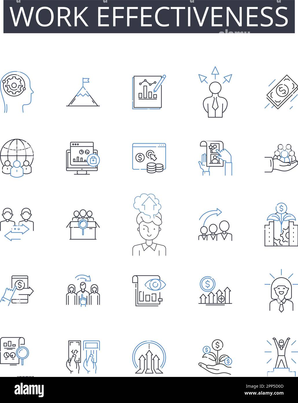 Work effectiveness line icons collection. Prospecting, Conversion, Funnel, Pipeline, Engagement, Segmentation, Acquisition vector and linear Stock Vector
