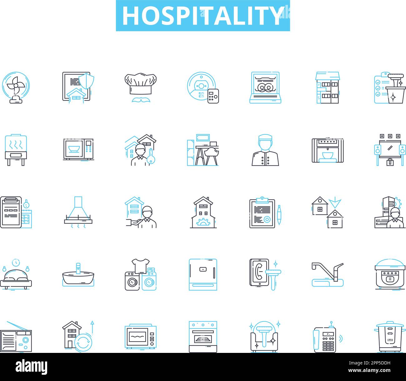 Hospitality linear icons set. Accommodation, Service, Hospitality, Comfort, Experience, Amenities, Welcome line vector and concept signs. Reception Stock Vector