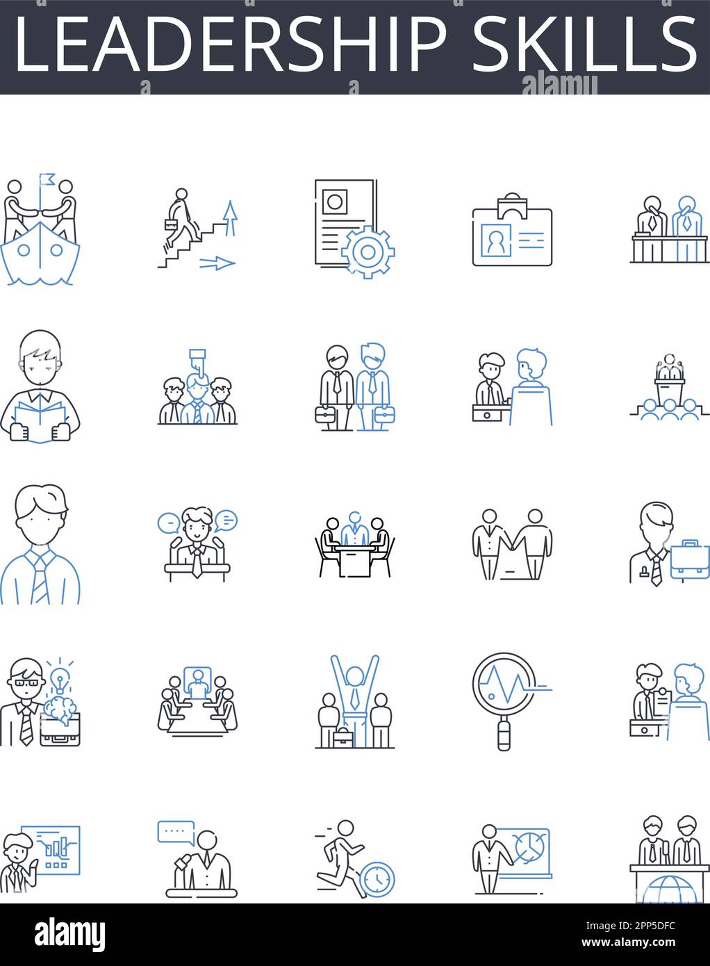 Leadership skills line icons collection. Communication skills, Teamwork