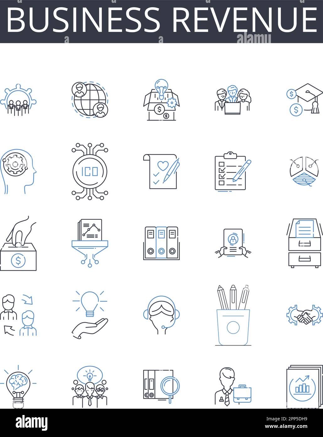 Business revenue line icons collection. Income stream, Mtary gain, Fiscal profit, Commercial sales, Financial returns, Earnings potential, Trade Stock Vector