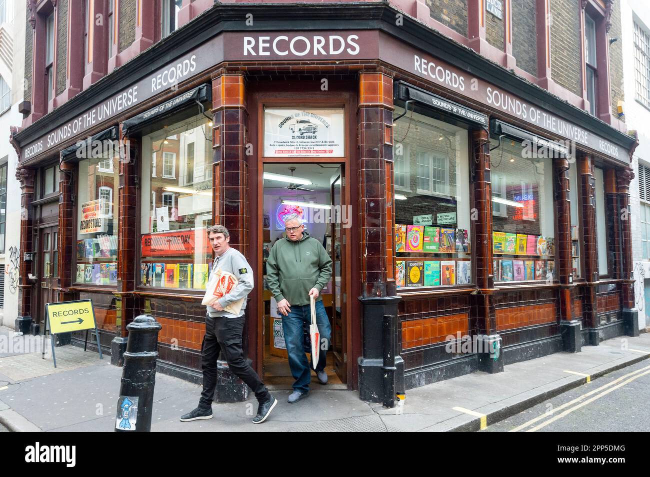 London, UK. 22 April 2023. Customers outside Sounds of the Universe, a