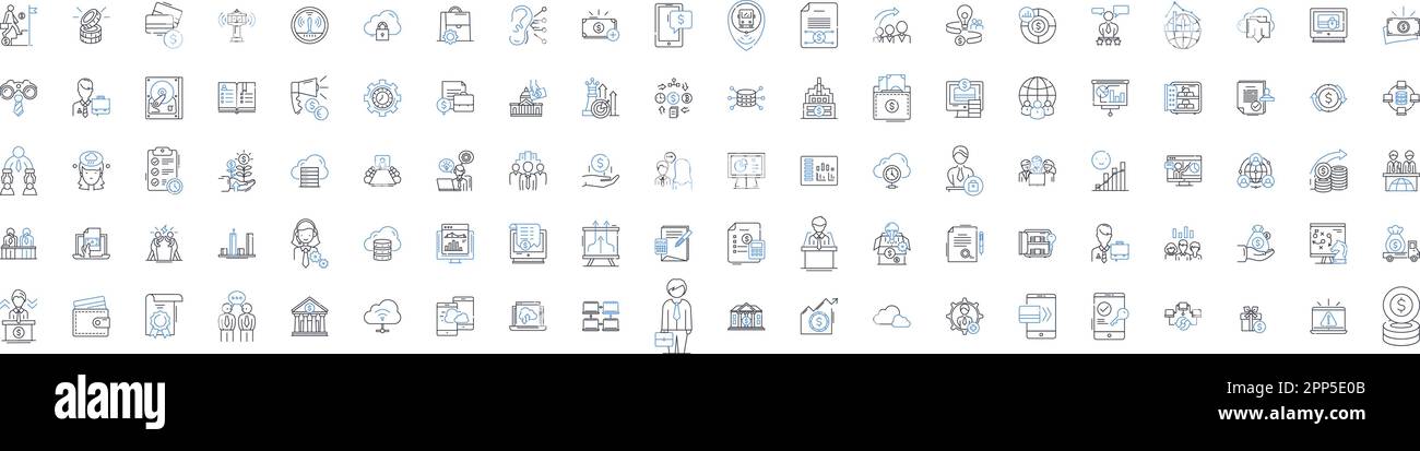 Accounting tools line icons collection. Ledger, Bookkeeping, Balance, Transactions, Assets, Liabilities, Invoicing vector and linear illustration Stock Vector