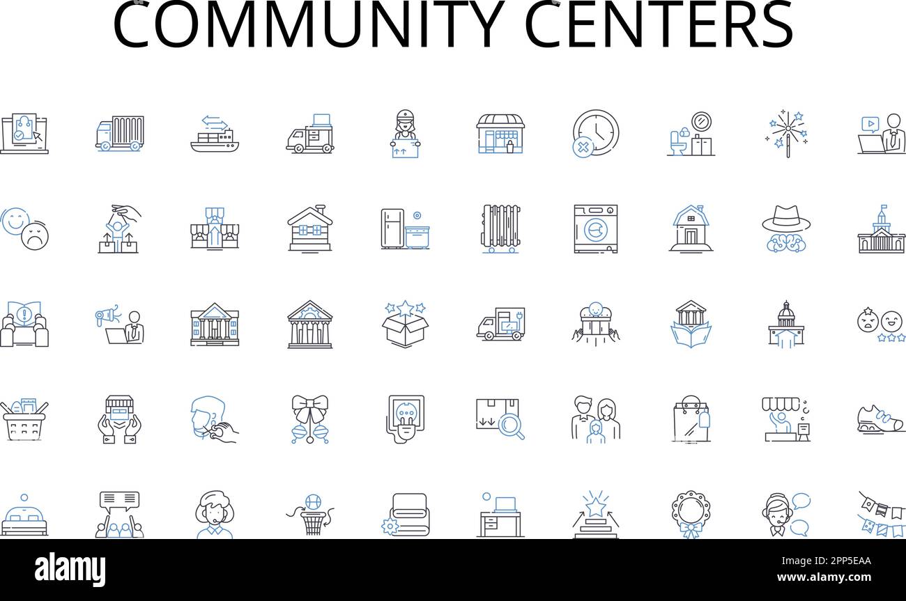 Community centers line icons collection. Hierarchy, Chain, Management, Organization, Framework, Control, Power vector and linear illustration Stock Vector