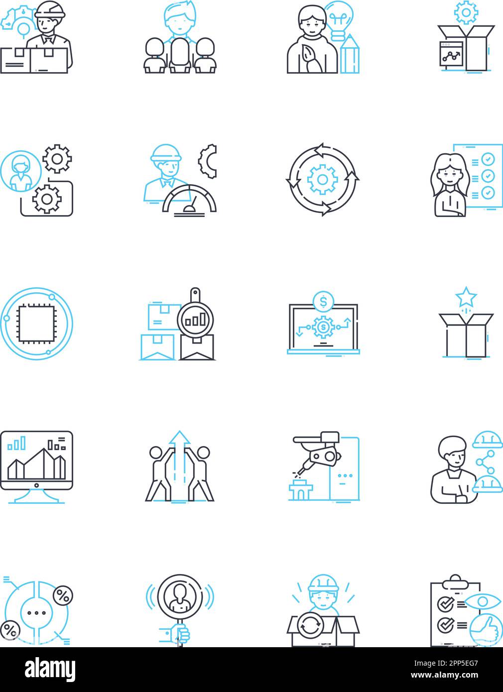 Customer satisfaction linear icons set. Feedback, Experience, Loyalty, NPS (Net Promoter Score), Trust, Happiness, Engagement line vector and concept Stock Vector