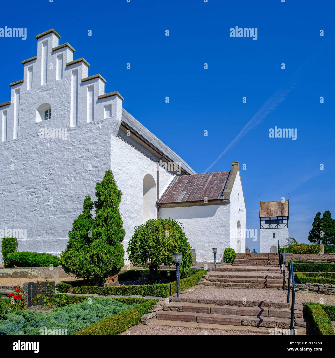 Pouls Kirke, St. Paul's Church in Poulsker in Nexö Municipality, Bornholm Island, Denmark, Europe. Stock Photo