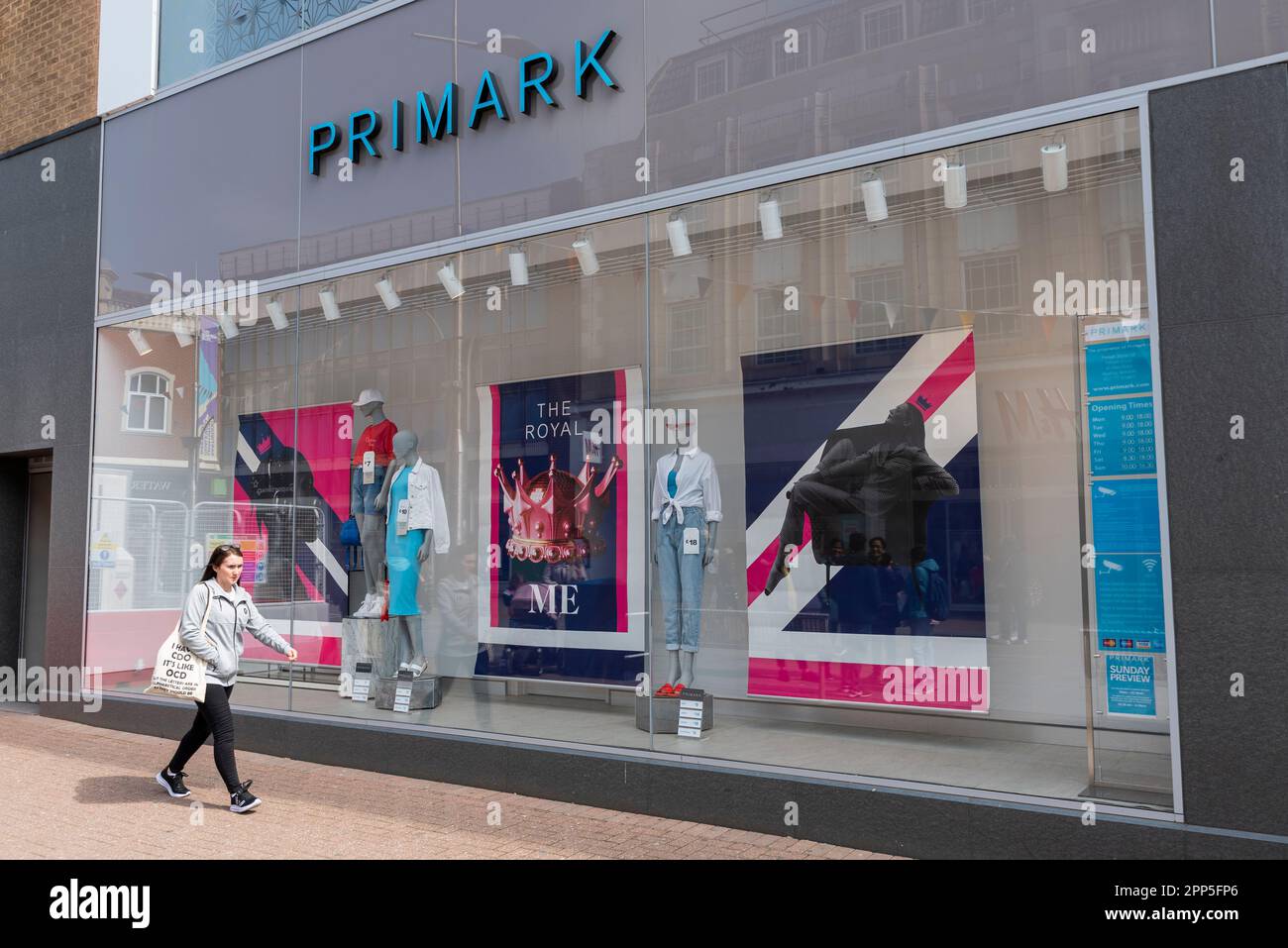 Coronation of King Charles III window display in Primark shop, High