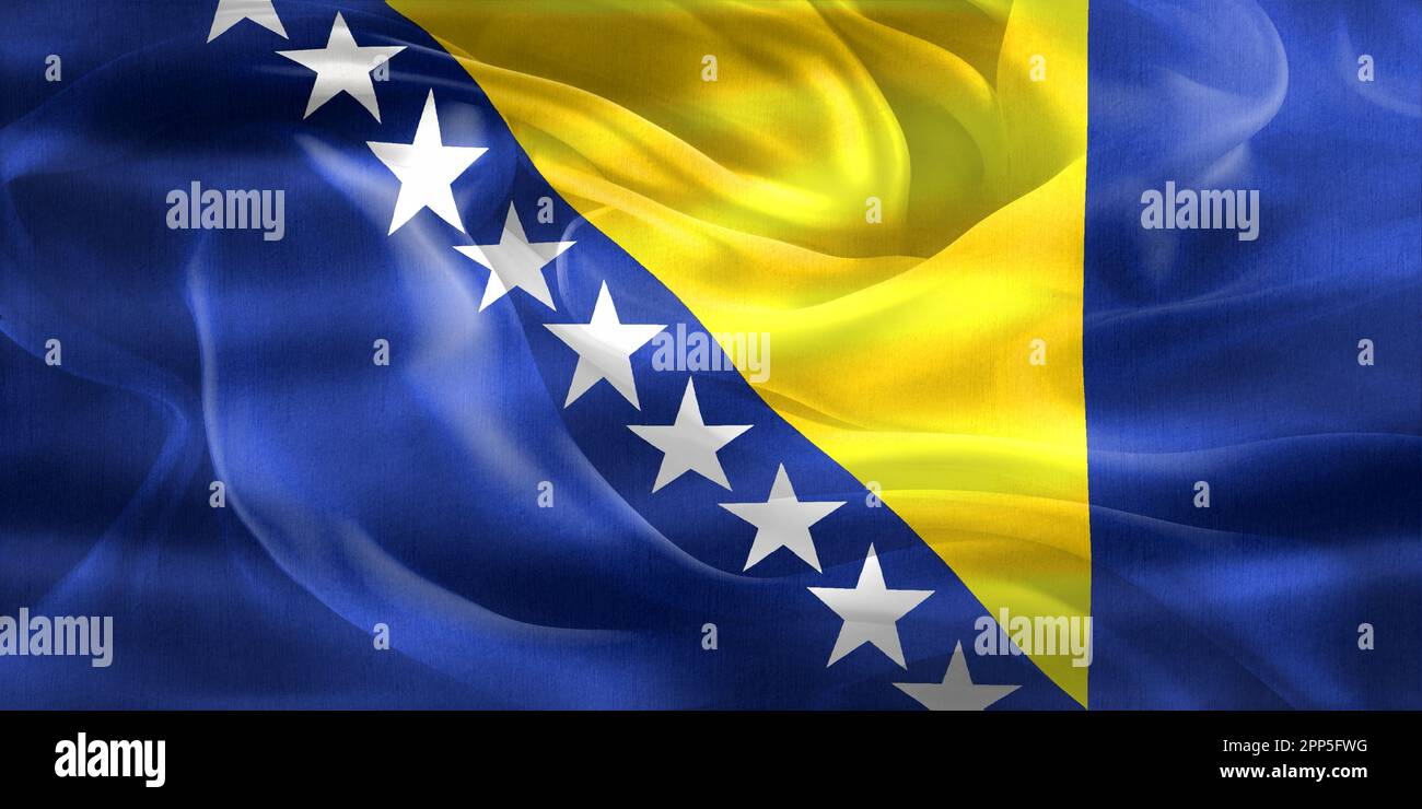 Bosnia and Herzegovina flag - realistic waving fabric flag Stock Photo ...