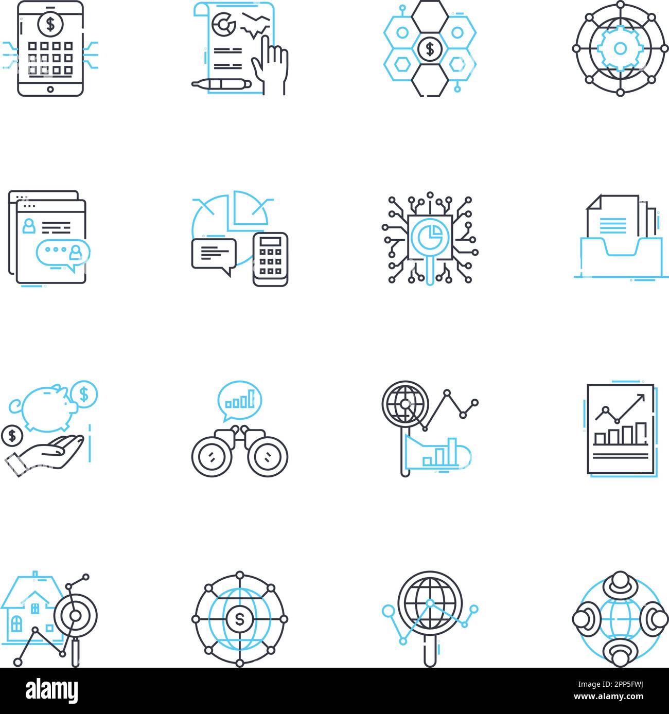 Management Review Linear Icons Set Analysis Assessment Audit