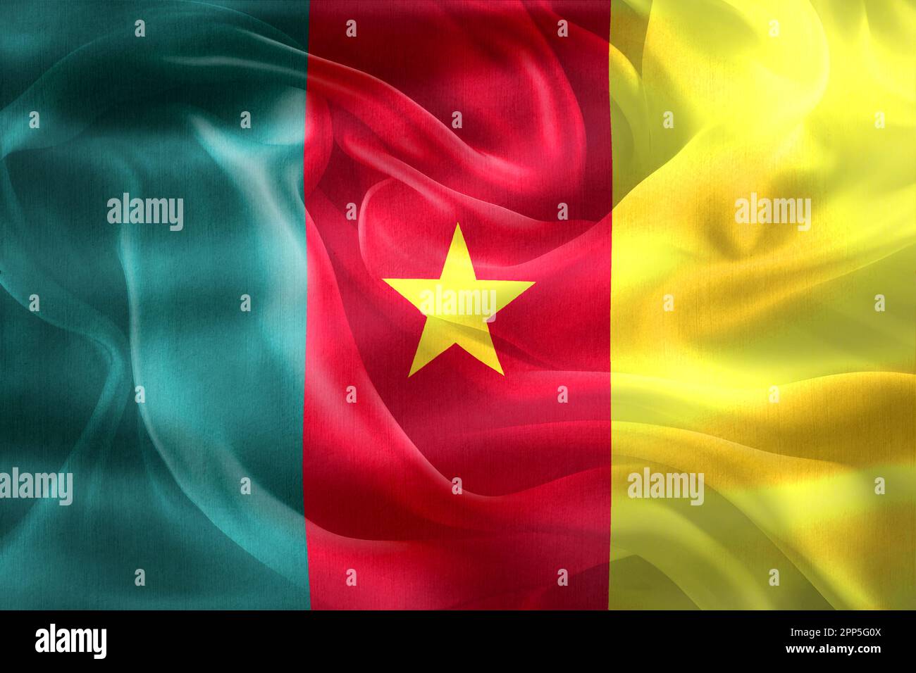 Cameroon flag - realistic waving fabric flag Stock Photo