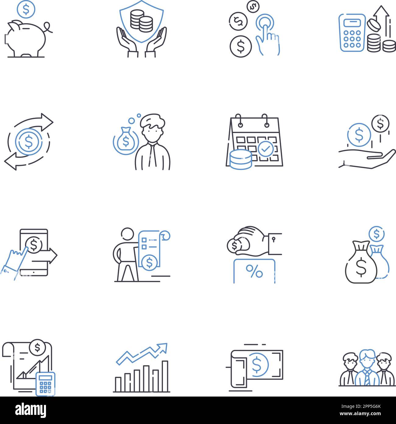 Credit management line icons collection. Debt, Credirthiness, Interest, Loan, Credit score, Credit limit, Payment vector and linear illustration Stock Vector