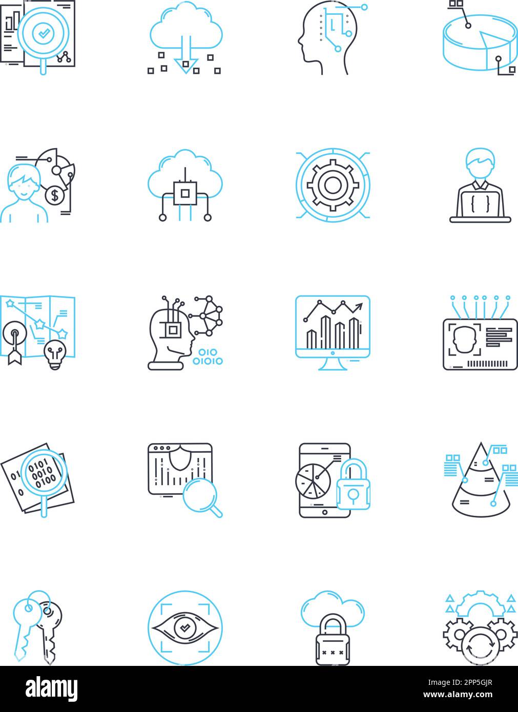 Competitive analysis linear icons set. Competition, Market, Rivals, SWOT, Benchmarking, Differentiation, Gap line vector and concept signs. Evaluation Stock Vector