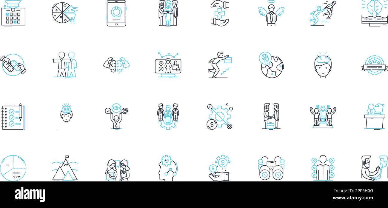Creative innovation linear icons set. Imaginative, Innovative, Original, Productive, Progressive, Visionary, Experimental line vector and concept Stock Vector