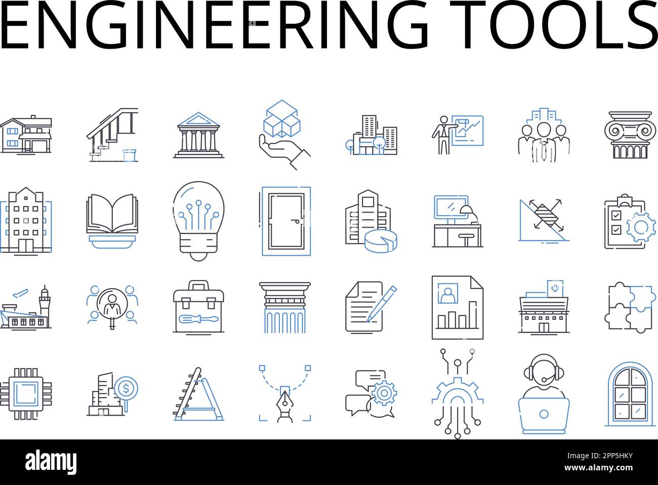 Engineering tools line icons collection. Scientific equipment, Technology devices, Computing machinery, Manufacturing instruments, Research gadgets Stock Vector