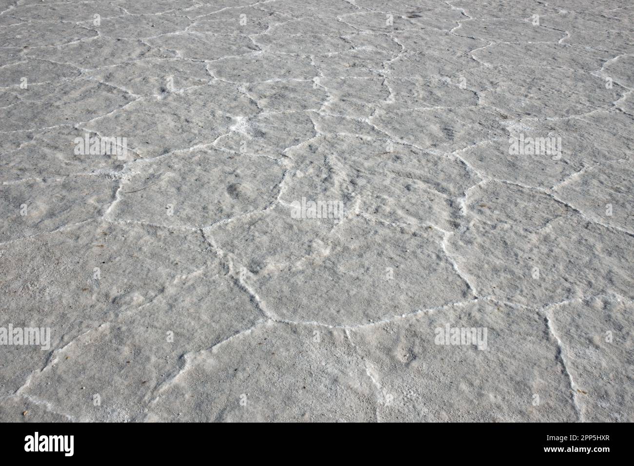 A close-up photo of the crystallized salt surface of Salar de Uyuni, Bolivia Stock Photo