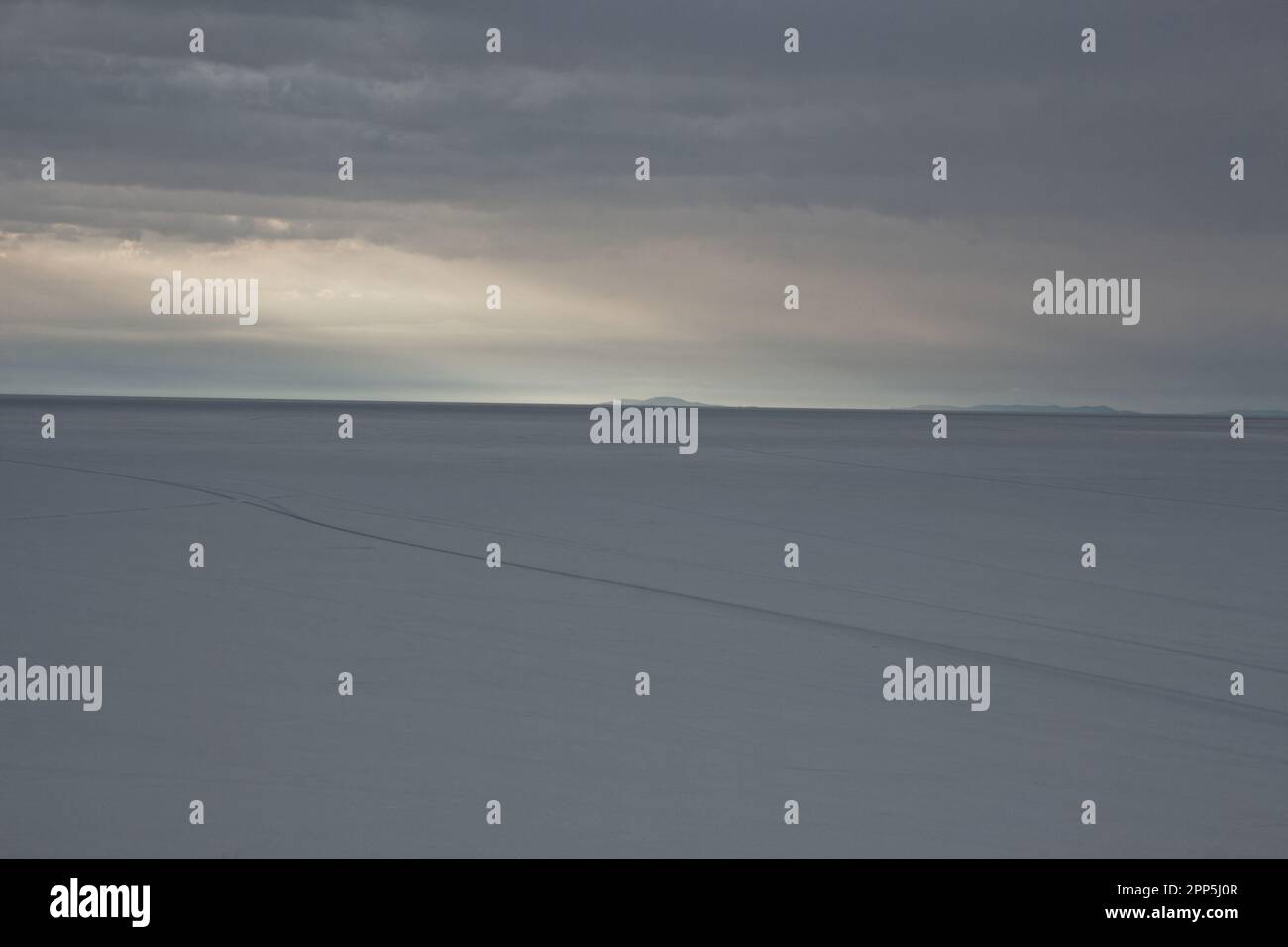 Panoramic view from Isla Incahuasi, Salar de Uyuni, Bolivia Stock Photo
