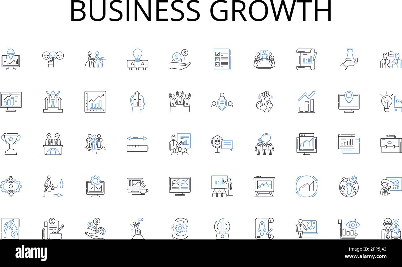 Business growth line icons collection. Agriculture, Farming, Horticulture, Gardening, Composting, Irrigation, Fertilization vector and linear Stock Vector