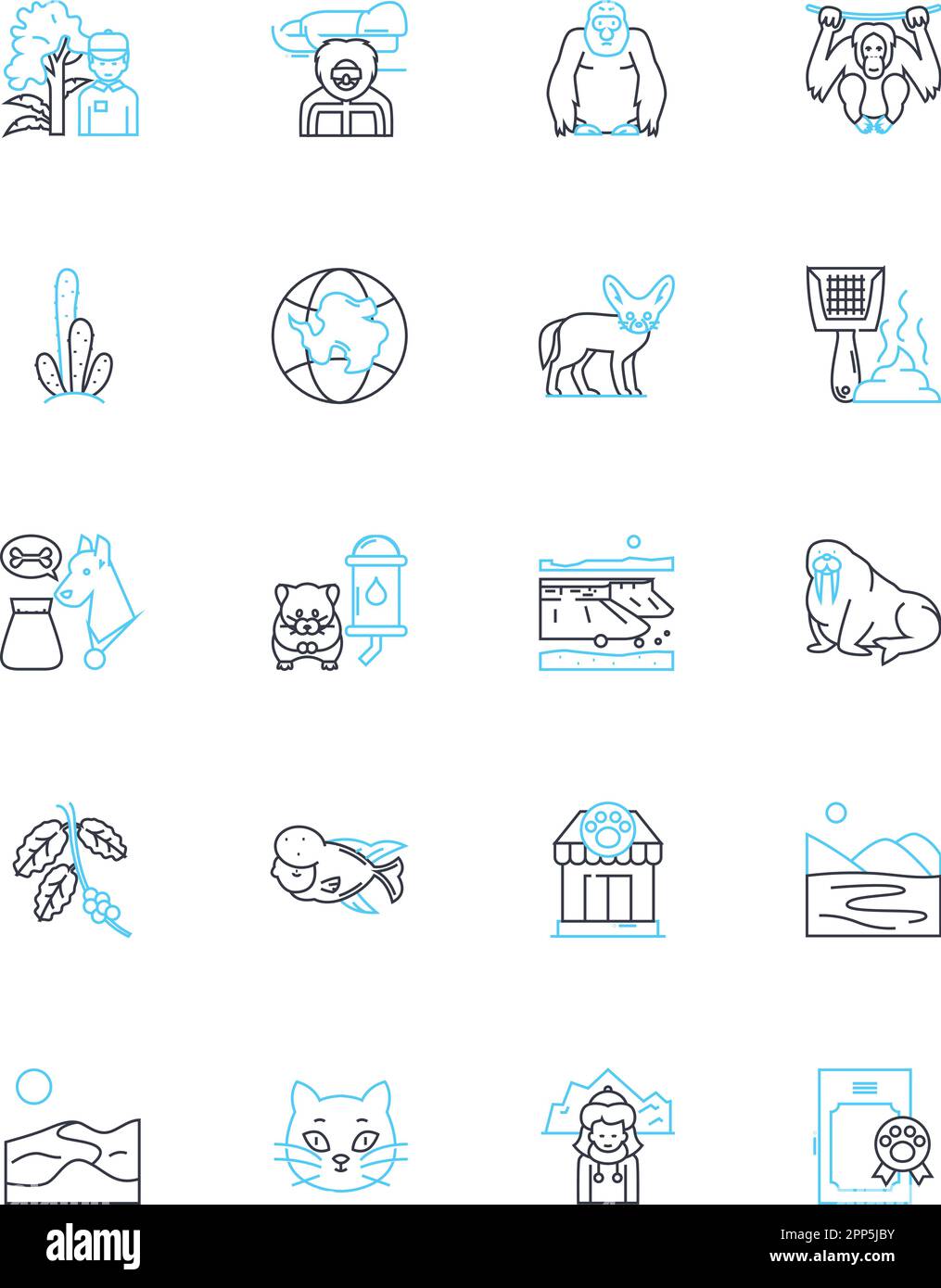 Adorable creatures linear icons set. Cuddly, Smiling, Fluffy, Playful, Furry, Sweet, Charming line vector and concept signs. Lovable,Cute,Fuzzy Stock Vector