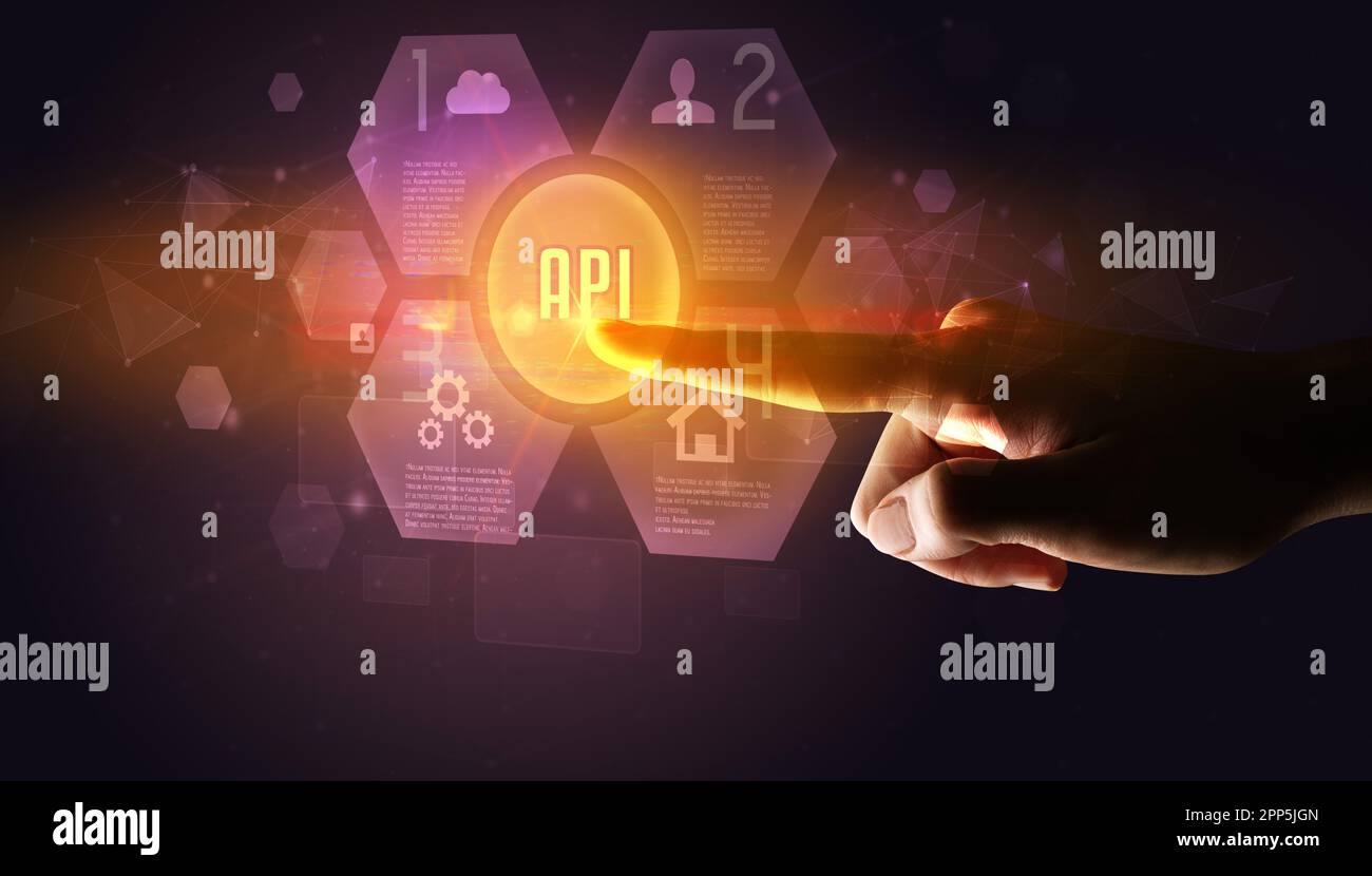 Hand touching digital button concept Stock Photo