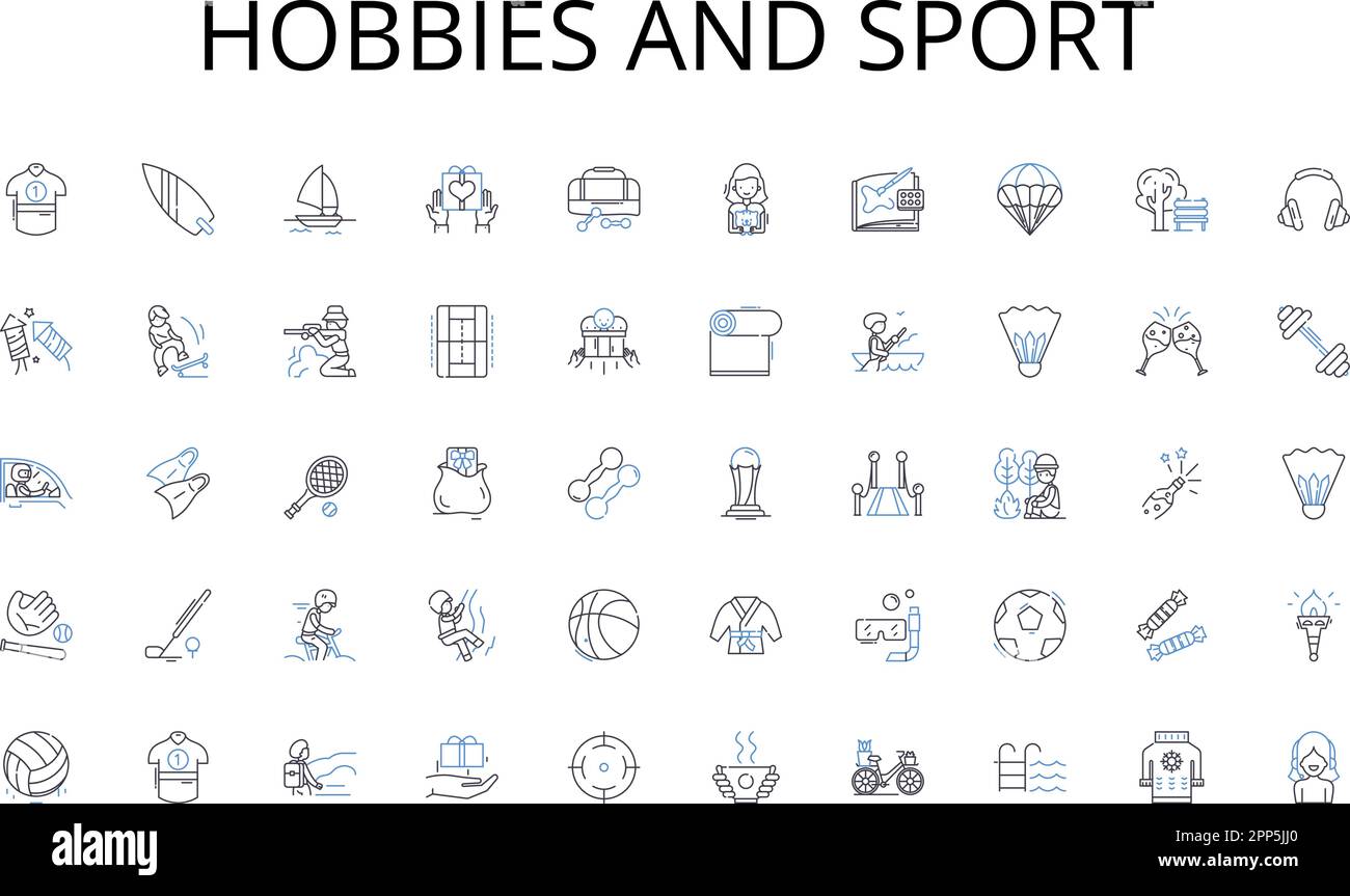 Hobbies and sport line icons collection. Authority, Institution, Government, Corporation, Company, Organization, Business vector and linear Stock Vector