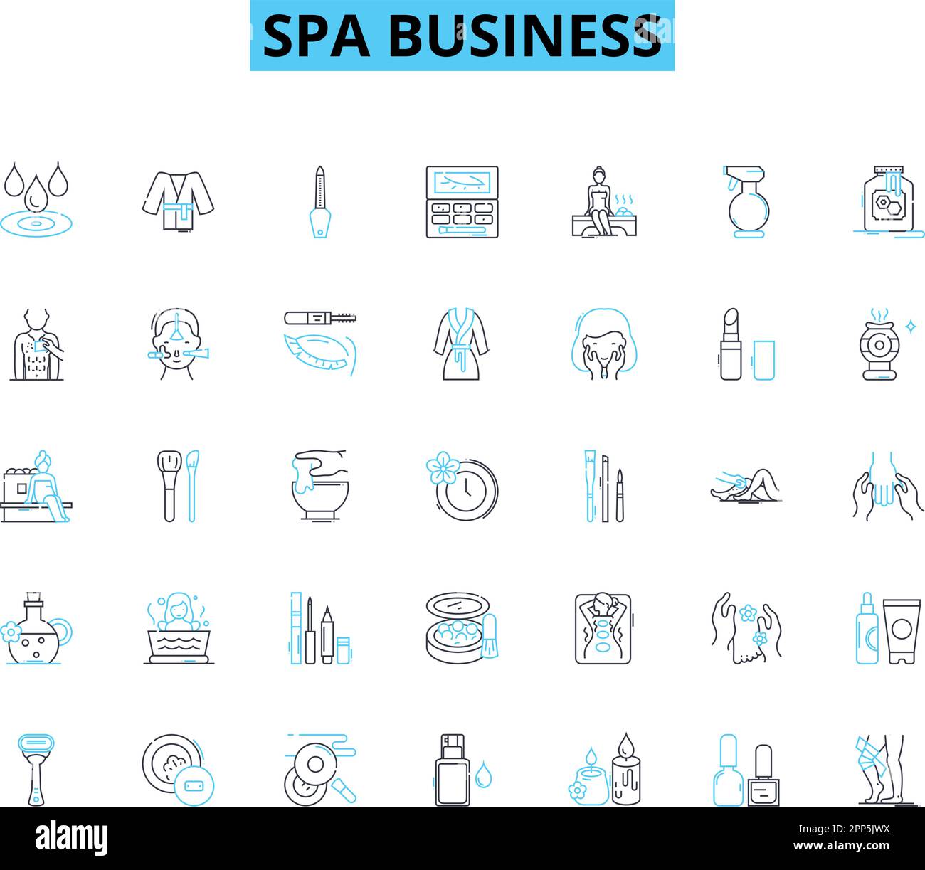 Spa business linear icons set. Relaxation, Pampering, Therapy, Serenity, Massage, Wellness, Aromatherapy line vector and concept signs. Renewal Stock Vector
