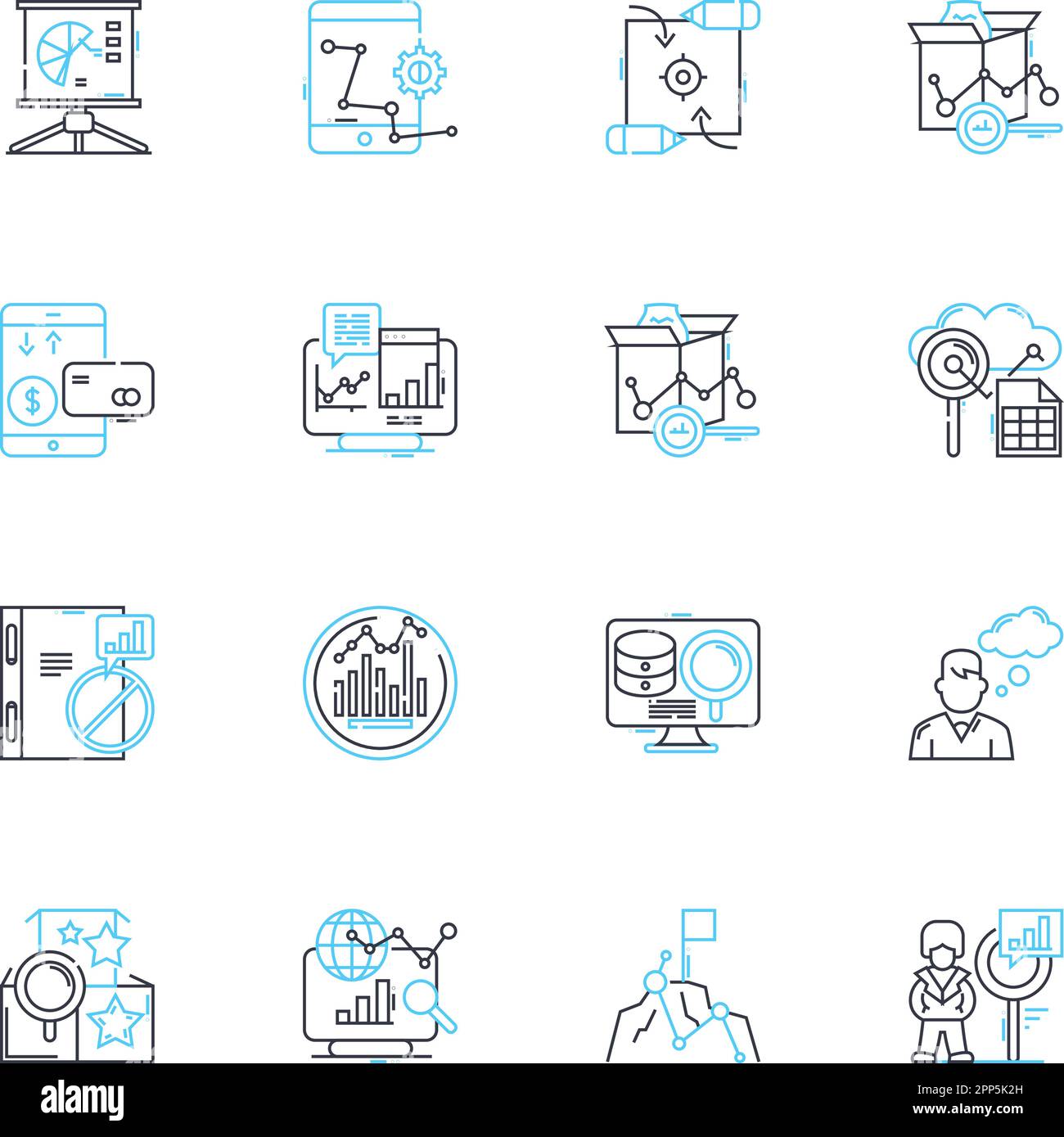 Commercial scrutiny linear icons set. Analysis, Assessment, Audit ...