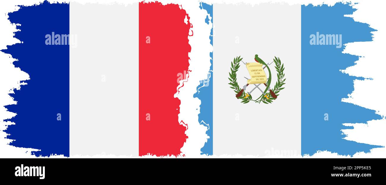 Guatemala and France grunge flags connection, vector Stock Vector