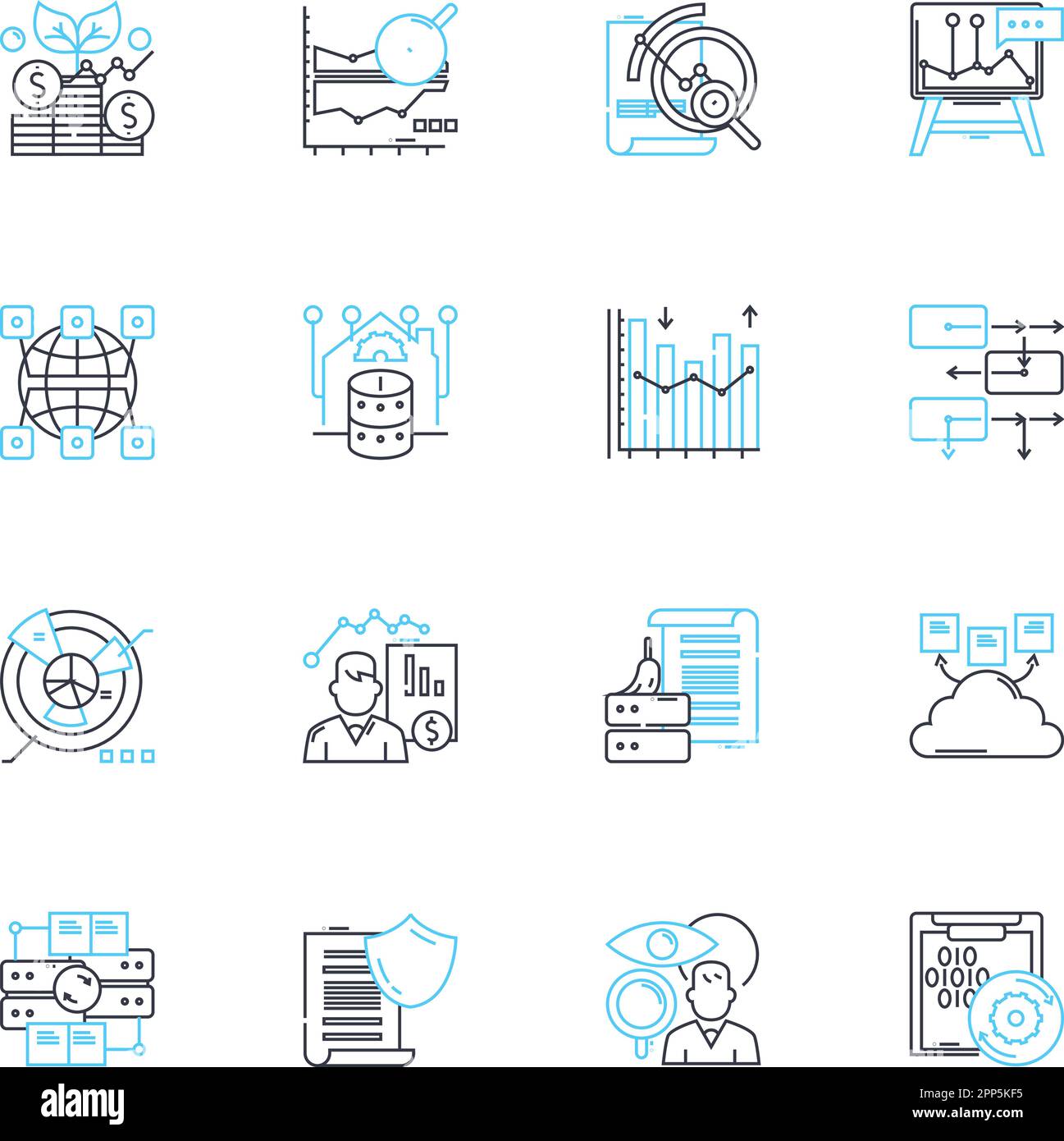Financial accounting linear icons set. Revenue, Expenses, Assets, Liabilities, Equity, Balance, Cash line vector and concept signs. Profit,Loss Stock Vector