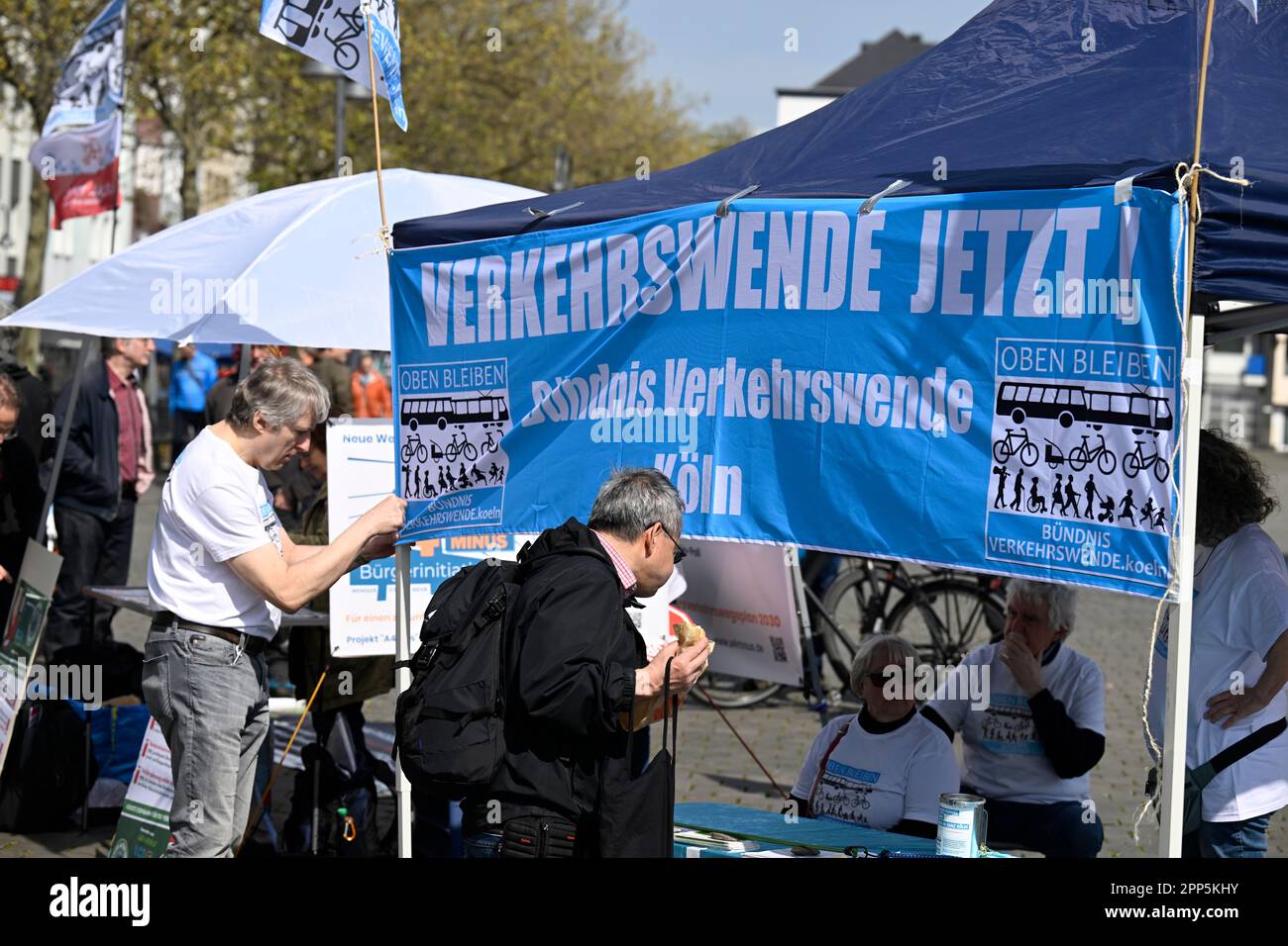 Cologne, Germany. 22nd Apr, 2023. Environmental initiatives are today calling for nationwide days of action under the slogan 'Mobility turnaround now!'. Here at the Heumarkt in Cologne, people are protesting against the expansion of the A4. Credit: Roberto Pfeil/dpa/Alamy Live News Stock Photo