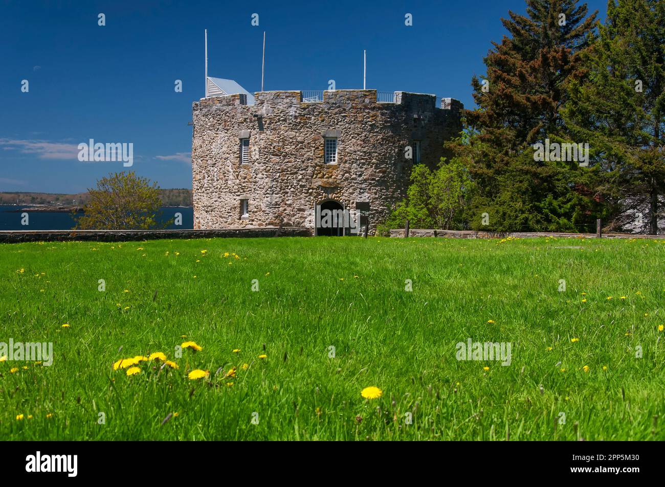 the landmark and historic Fort William Henry in New Harbor Bristol Maine on a sunny blue sky day. Stock Photo