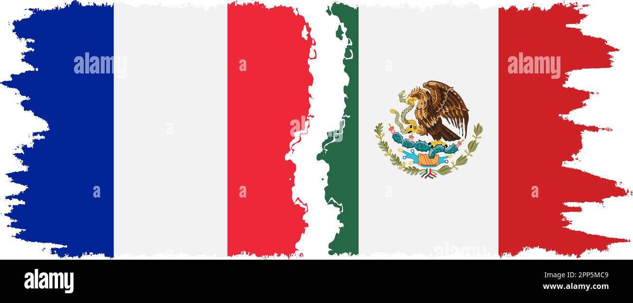 Mexico and France grunge flags connection, vector Stock Vector