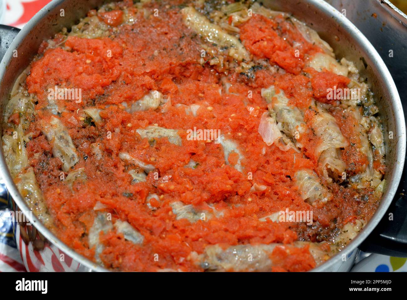 Pile of filled cabbage leaves wrap stuffed Egyptian mahshi and filled